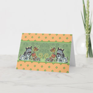 Carte ADORABLE ROBOT BULLDOG & FELINE AMI Funny Blank