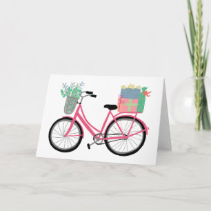 Carte adorable Vélo de Noël mignon Pink Fêtes Noël