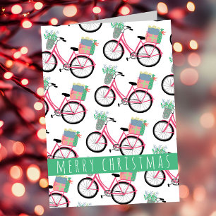 Carte adorable Vélo de Noël Vacances mignonne Fille Rose