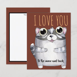 Carte Adorables Cartoon Raccoon I Love You
