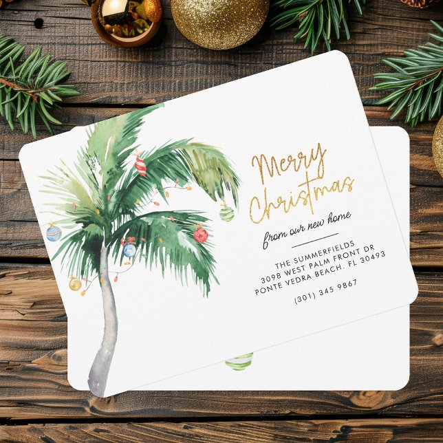 Carte Adresse de déménagement de Noël Palm Tree Faire-pa (Merry Christmas Coastal Palm Tree Holidays Moving Announcement)