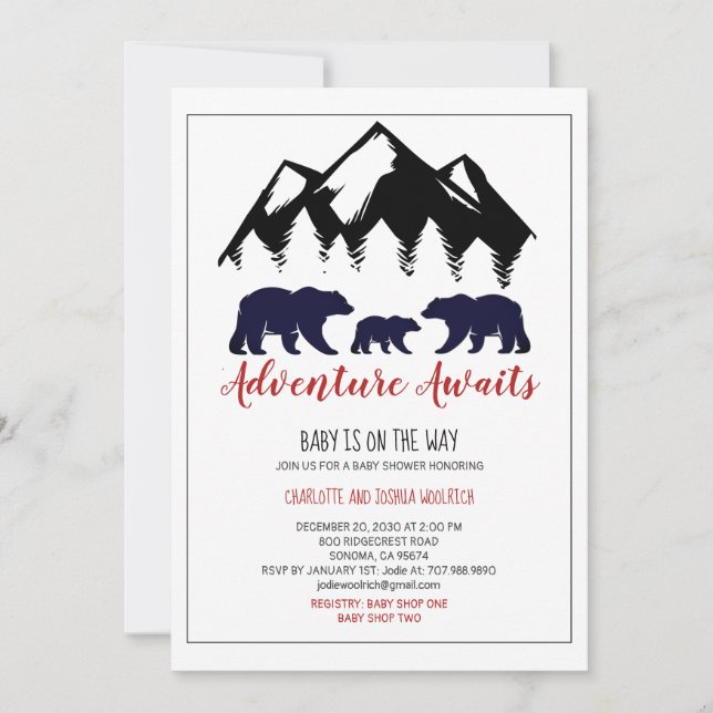 Carte Adventure Await Woodland Bear Baby shower By Mail (Devant)