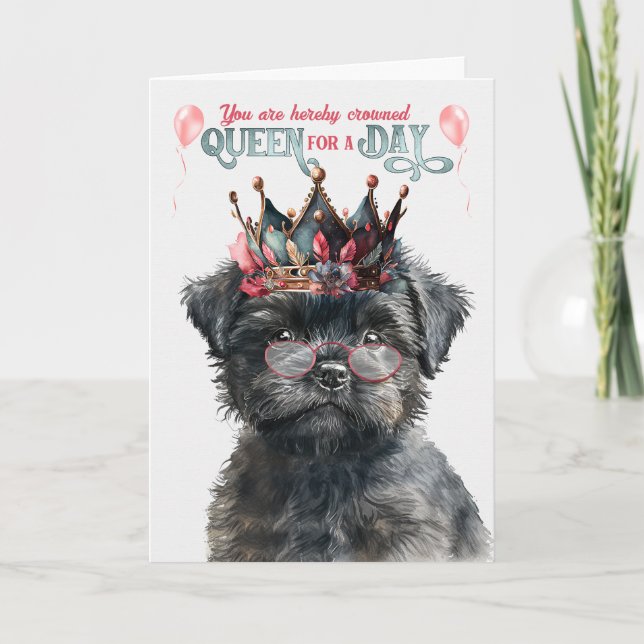 Carte Affenpinscher Dog Queen pour une journée d'anniver (Devant)