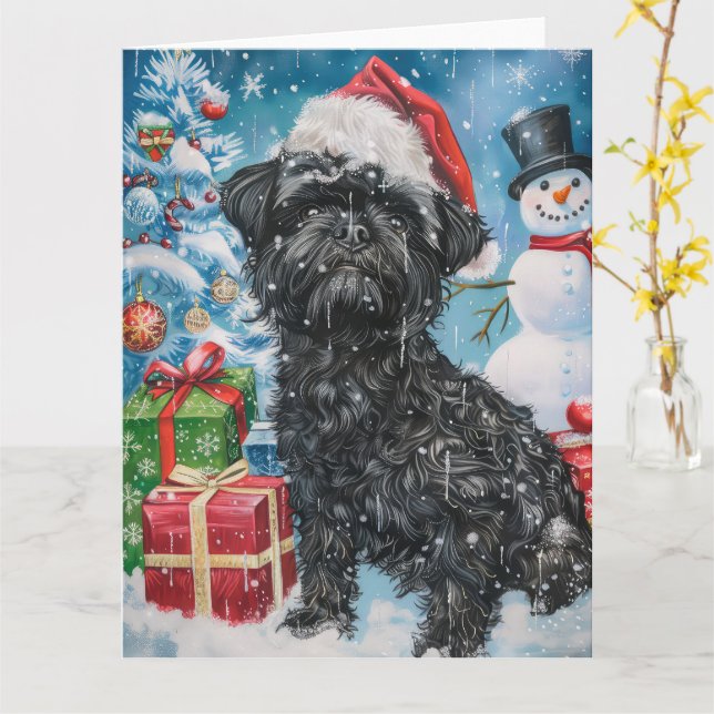 Carte Affenpinscher Winter Wonderland Christmas Joie (Fleur jaune)