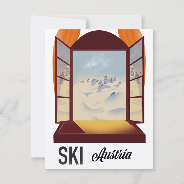 Carte Affiche de voyage de fenêtre Ski Autriche. (Devant)