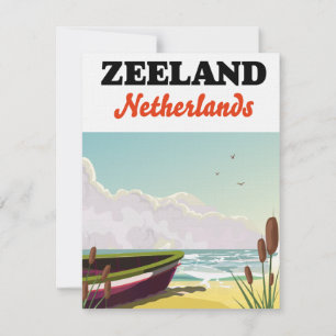 Carte affiche de voyage de plage Zeeland Pays-Bas