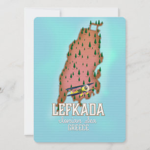 Carte Affiche de voyage Lefkada Grèce.