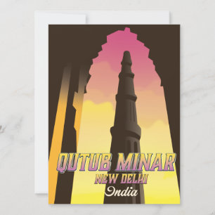 Carte Affiche de voyage Qutub Minar New Delhi Inde