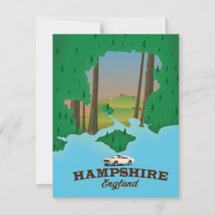 Carte Affiche de voyage vintage Hampshire Angleterre.