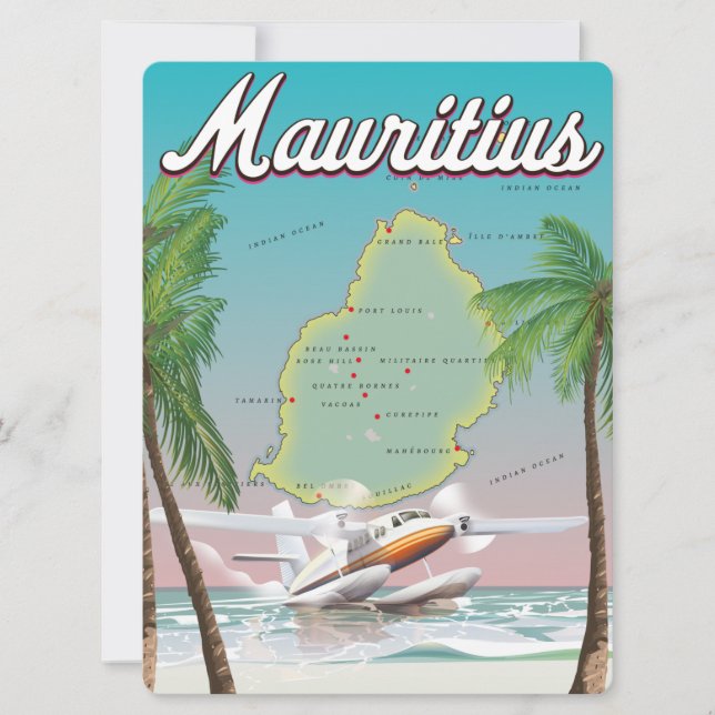 Carte Affiche de voyage vintage mauricienne (Devant)