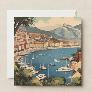 Carte Affiche de voyage vintage surplombant le port de M