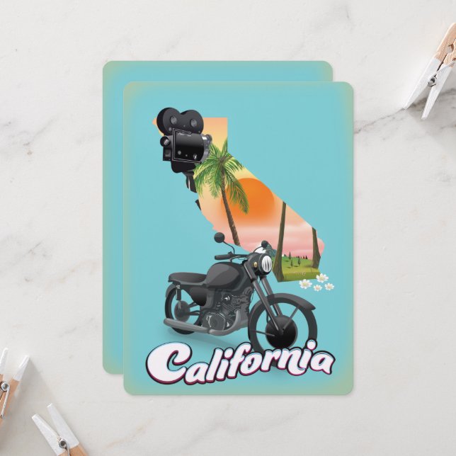 Carte affiche vintage California Travel (Devant/Arrière en situation)