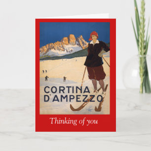 Carte Affiche vintage de ski, Cortina d'Ampezzo, Italie