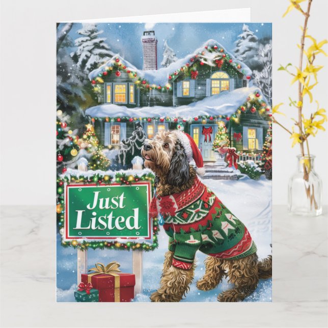 Carte Afghan Hound Festive Humour Realtor Noël (Fleur jaune)