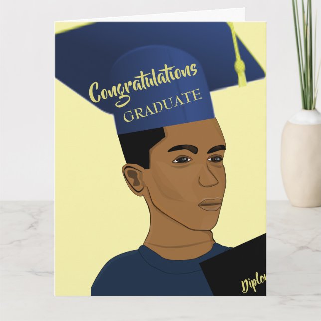 Carte Africain-Américain Noir Homme Jaune Grad Diplômé C (Devant)