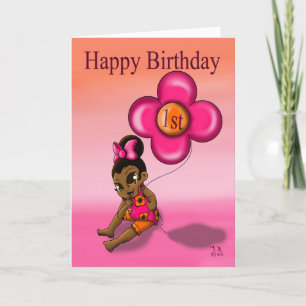 Carte African American Baby Girl 1er anniversaire