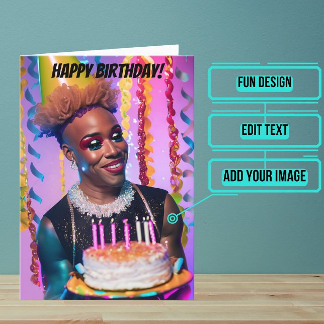 Carte African American Drag Queen drôle Anniversaire (Make sure their LGBTQ+ birthday is as gay as they are.)