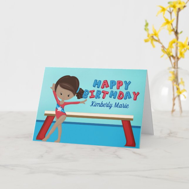 Carte African American Gymnast Girl Gymnastique (Fleur jaune)