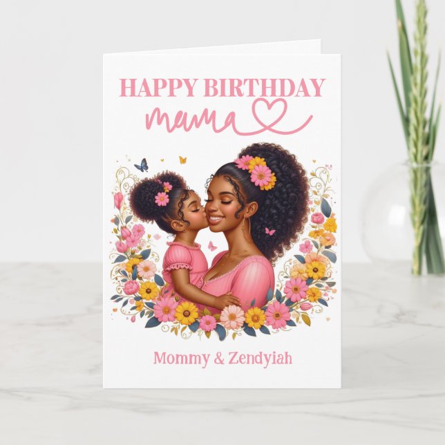 Carte African American Mom & Daughter Pink Anniversaire (Devant)