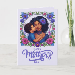 Carte African American Mom & Son Bonne fête des mères