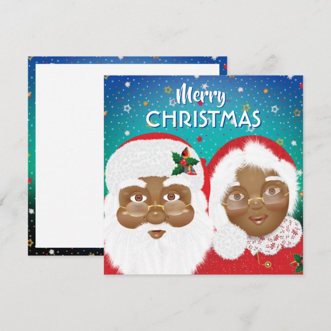 Carte African American Père Noël et Mme Claus (Devant / Derrière)