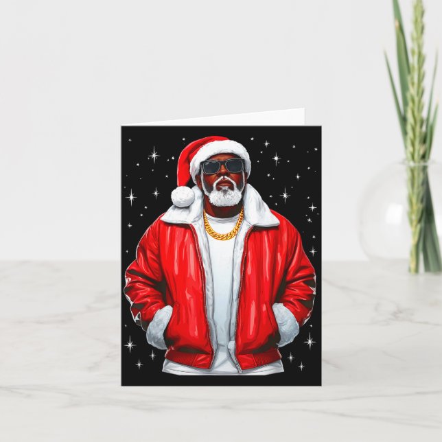 Carte African American Santa Christmas Pajamas Cool Blac (Devant)