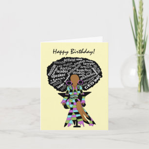Carte African American Woman Word Art anniversaire
