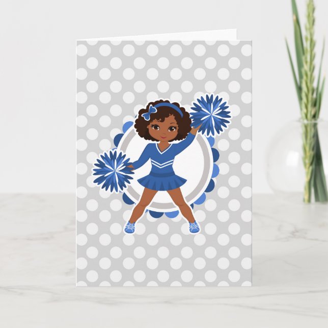 Carte Afro-américain bleu de pom-pom girl - acclamation (Devant)