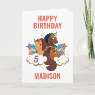 Carte Afro Unicorn   Filles magiques Anniversaire