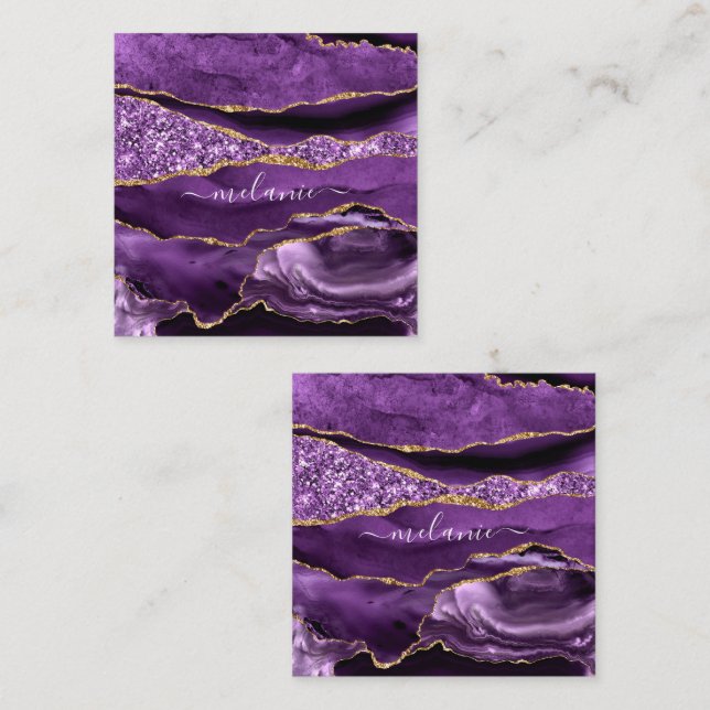 Carte Agate Purple Gold Parties scintillant avec n (Devant / Derrière)