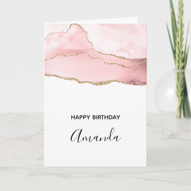 Carte Agate rose vierge avec ruban or élégant Anniversai (Devant)