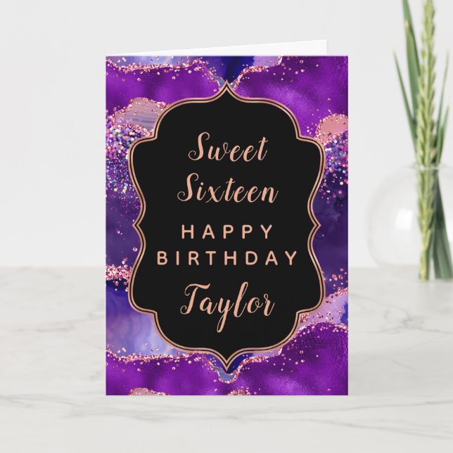 Carte Agate rose violet foncé doux 16 Joyeux anniversair (Devant)