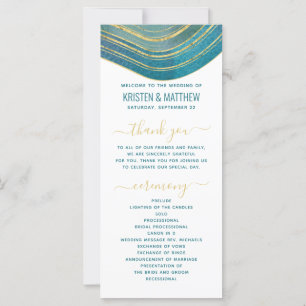 Carte Agate Watercolor Gold Turquoise Green Wedding Prog