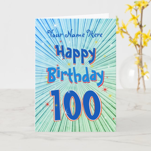 Carte Age 100 Fun 3D Blue Chill modifiable 100e annivers (Fleur jaune)