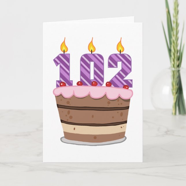 Carte Âge 102 sur le gâteau d'anniversaire (Devant)