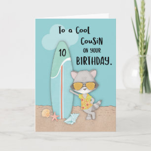 Carte Âge 10 Cousin Anniversaire Plage Amusante Cool Rac