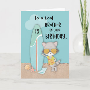 Carte Âge 10 Frère Anniversaire Plage Amusante Cool Racc
