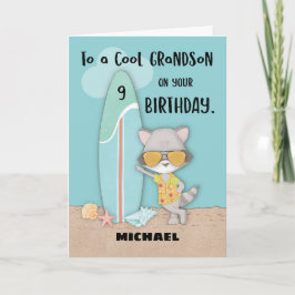 Carte Âge 9 Grandson Anniversaire Plage Amusante Cool Ra