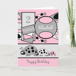 Carte Âgé de 2 ans tout âge coccinelle gris rose anniver