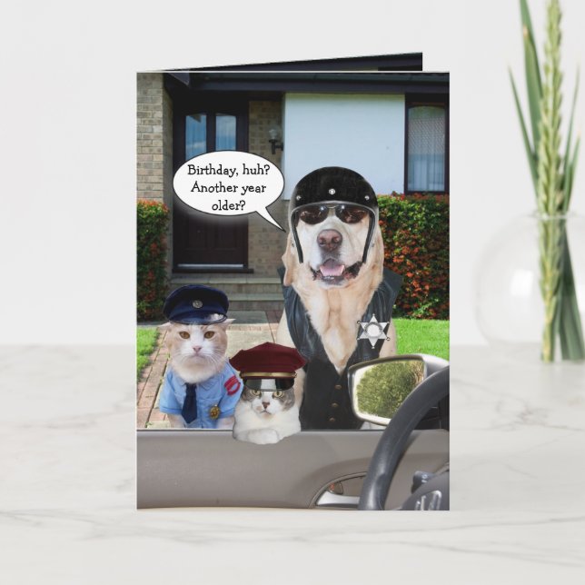 Carte Agent de laboratoire et de chat amusant Anniversai (Devant)