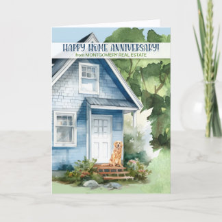 Carte Agent immobilier anniversaire maison bleue et chie