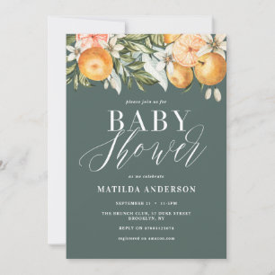 Carte Agrumes, oranger + baby shower en fleur