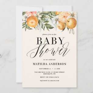 Carte Agrumes, oranger + baby shower en fleur