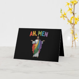 Carte Ah Men drôle LGBT Gay Pride Jésus Drapeau Arc-en-c