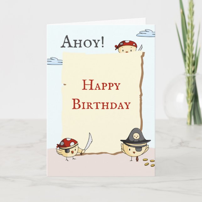 Carte Ahoy Bird Pirate Thème Anniversaire Salutation (Devant)