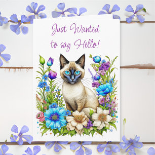 Carte Ai Aquarelle Siamese Chat en Fleurs