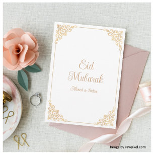 Carte Aïd Moubarak Vintage blanc Fête musulmane baroque