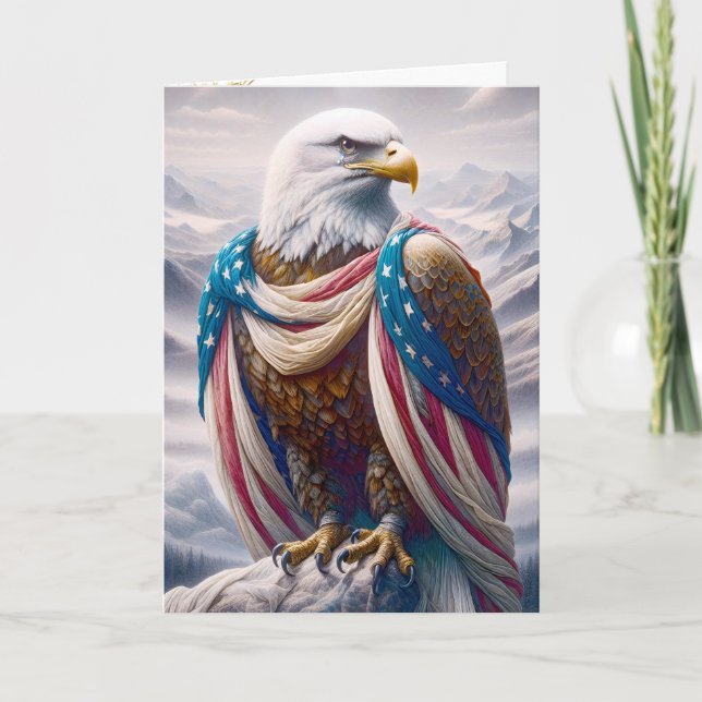 Carte Aigle à tête froide avec drapeau 4 juillet (Devant)