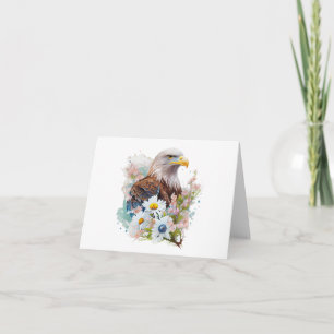Carte Aigle majestueux chauve aux fleurs BLANC