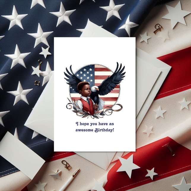 Carte Aigle Patriotique & Garçon Tous Anniversaire Améri (Patriotic Eagle & Boy All American Birthday Card)